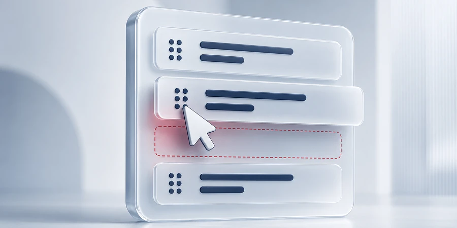 3D-Darstellung einer Liste mit Elementen, die durch einen Cursor verschoben werden können. KI-generiertes Bild