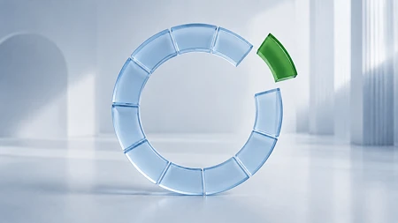 Fast geschlossener hellblauer Fortschrittsring; das letzte grüne Segment schwebt vor der Lücke. Ein Sinnbild für den Drang, unerledigte Aufgaben zu vollenden.