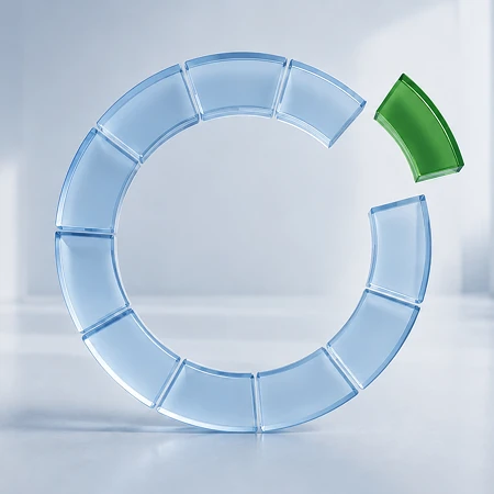 Fast geschlossener hellblauer Fortschrittsring; das letzte grüne Segment schwebt vor der Lücke. Ein Sinnbild für den Drang, unerledigte Aufgaben zu vollenden.